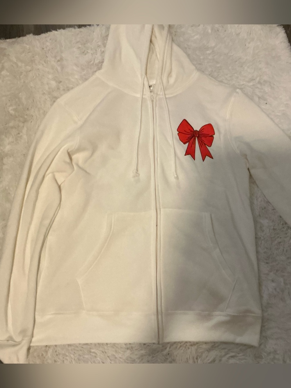 Coquette Soft girl Ivory Bow Zip-Up Hoodie – NWT – Juniors Large - Picture 4 of 7